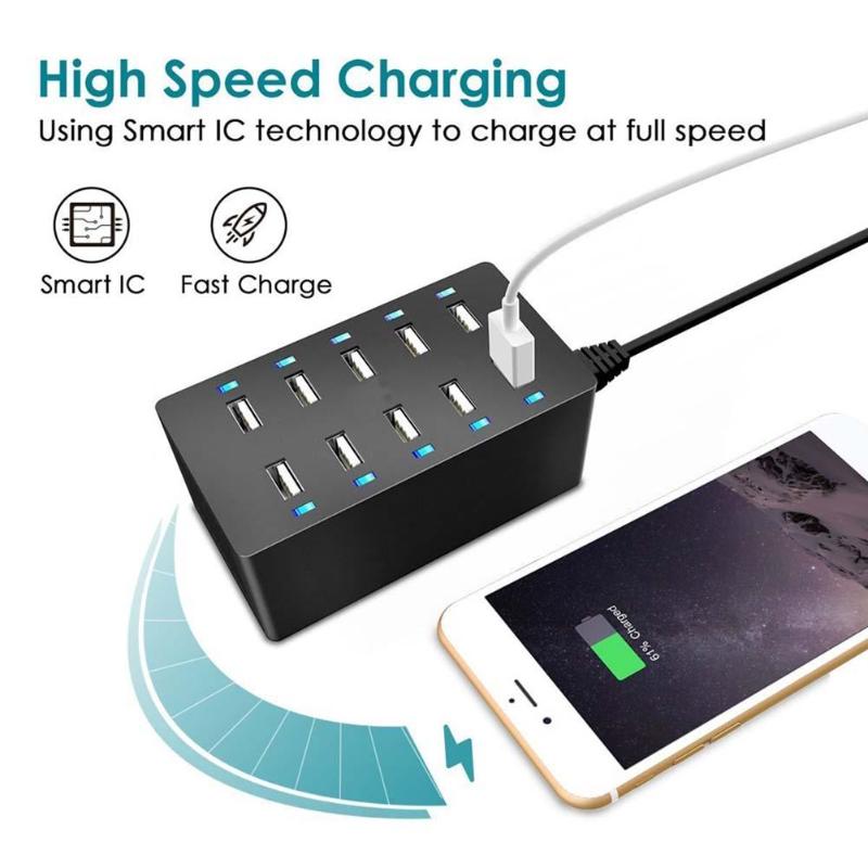 10 Port USB 5V/2.4A Quick Charging HUB Wall Travel Desktop Charging Station Power Adapter for iPad iPhone Smartphones Tablets - ebowsos