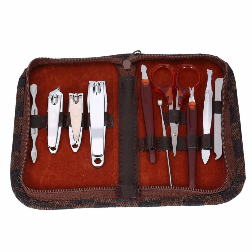 10 in1 Nail Clipper Kit Nail Care Set Pedicure Scissor Tweezer Knife Ear pick Manicure Set Tool with Deluxe Carrying Case - ebowsos