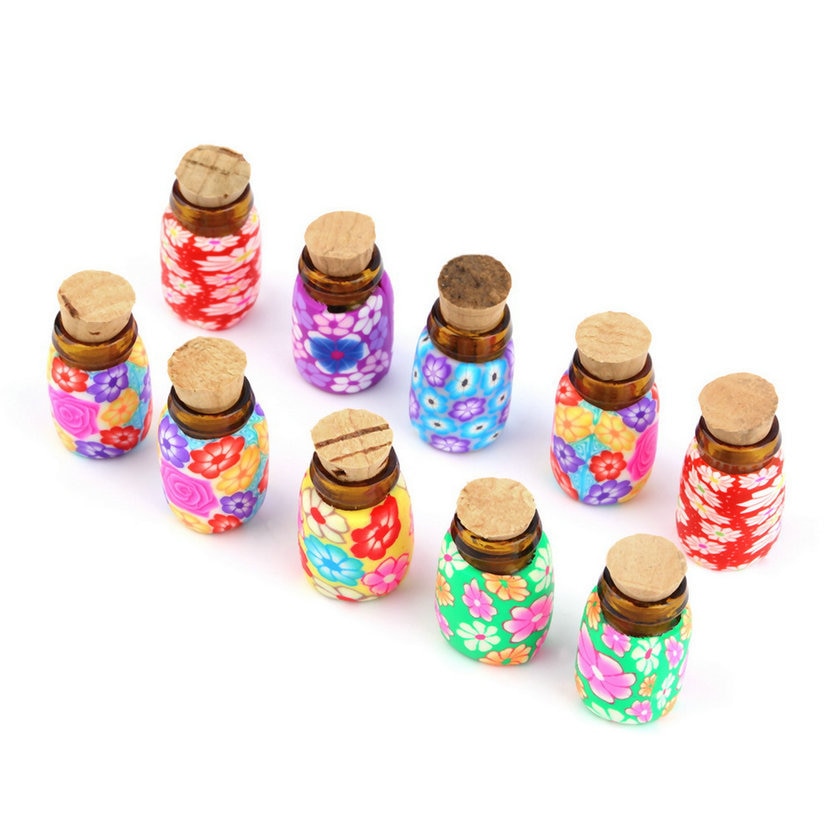 10 pcs Mini Glass Polymer Clay Bottles Containers Vials With Corks Can put in some powder or Beads Jewellery Refillable Bottles - ebowsos