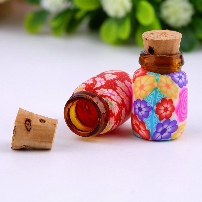 10 pcs Mini Glass Polymer Clay Bottles Containers Vials With Corks Can put in some powder or Beads Jewellery Refillable Bottles - ebowsos