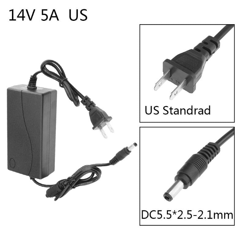 100V-240V AC to DC 14V 5A Power Supply Adapter Converter 5.5*2.5-2.1mm for ITX Power/LCD/ LED Display EU US Adapter - ebowsos