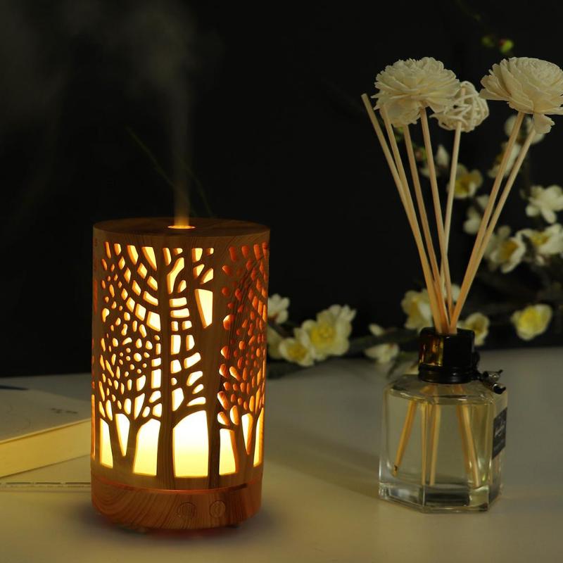 100ml Wood Grain Aroma Essential Oil Diffuser Ultrasonic Air Humidifier Purifier with 7-color Night Light for Home Office Car - ebowsos