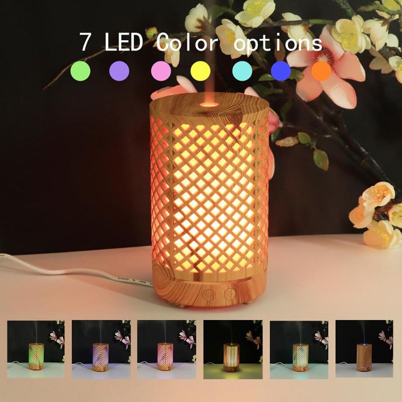100ml Wood Grain Ultrasonic Air Humidifier Aroma Essential Oil Diffuser Purifier with 7-color Night Light for Home Office Hot - ebowsos