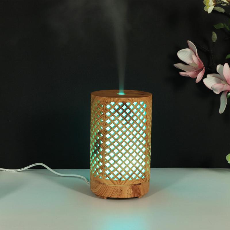 100ml Wood Grain Ultrasonic Air Humidifier Aroma Essential Oil Diffuser Purifier with 7-color Night Light for Home Office Hot - ebowsos