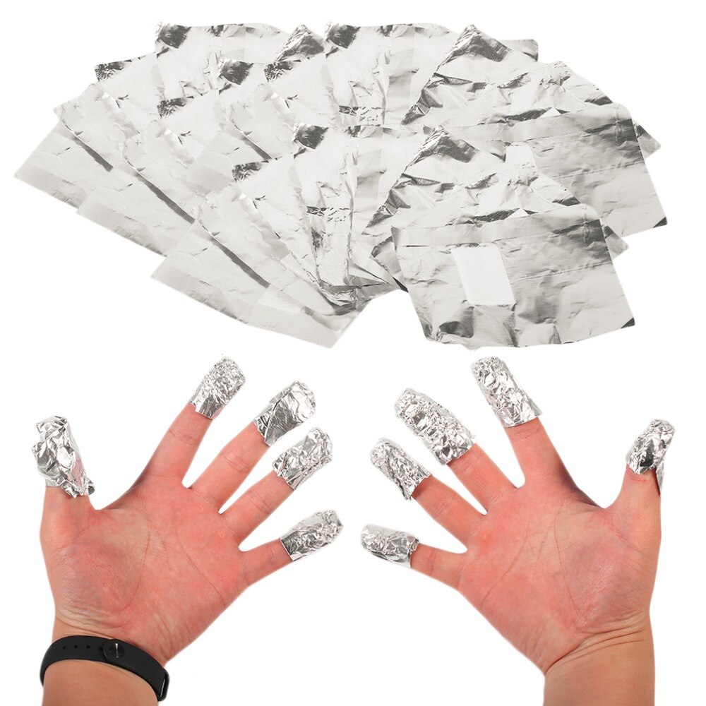 100pcs Aluminium Foil Nail Art Soak Off Acrylic Gel Polish Nail Wraps Remover Nail Gel Cleaner Remover Makeup Tool Silver - ebowsos