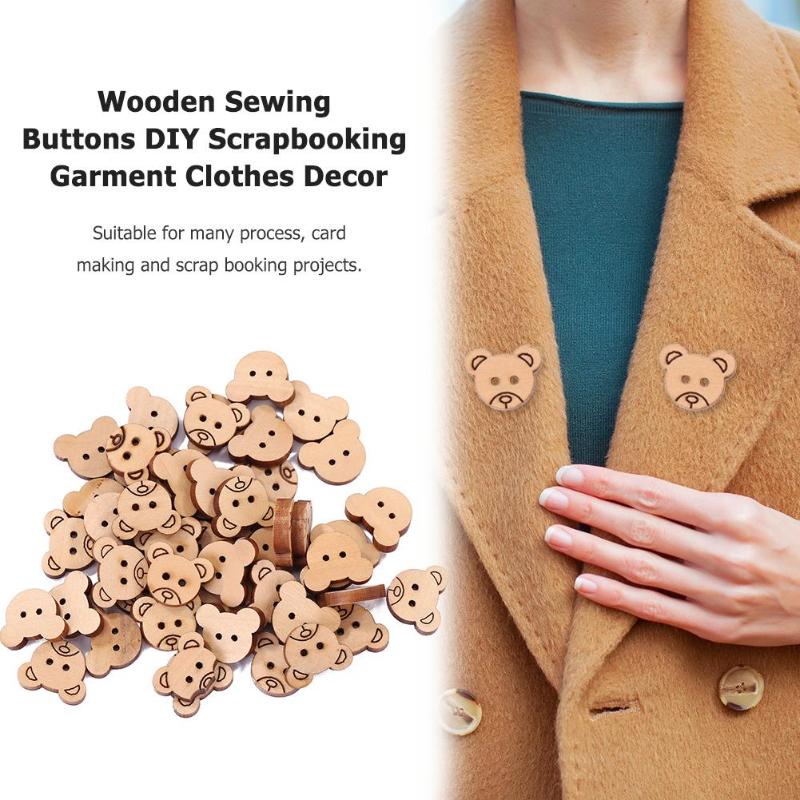 100pcs DIY Scrapbook Wooden Buttons Component Safety Handmade Cartoon Multifunctional Multipurpose Sewing Accessories Decor - ebowsos