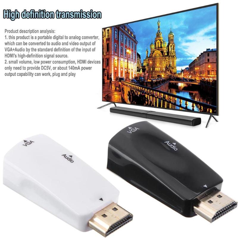 1080P HDMI Male to VGA Female Adapter Audio Video Converter Connector Adapter for PC HDTV - ebowsos