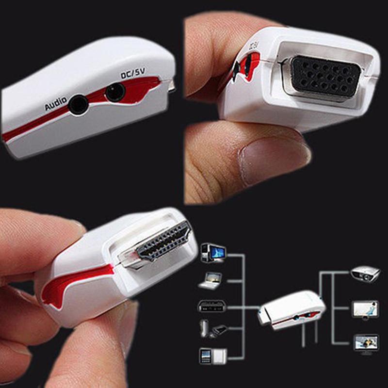 1080P Male to Female HDMI to VGA Video Converter Box Adapter + USB Power Audio Cable for Xbox 360 Playstation 3 HDTV DVD Player - ebowsos