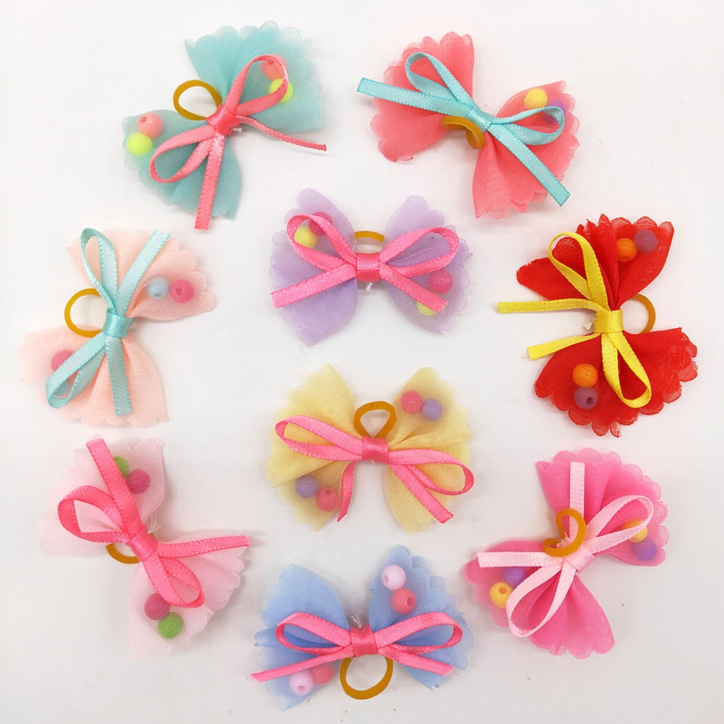 10PCS Pet Hair Tie Fashion Cute Beads Bowknot Decor Dog Hair Tie Pet Hair Bow For Dogs & Cats Party Dress Up Hair Accessories-ebowsos