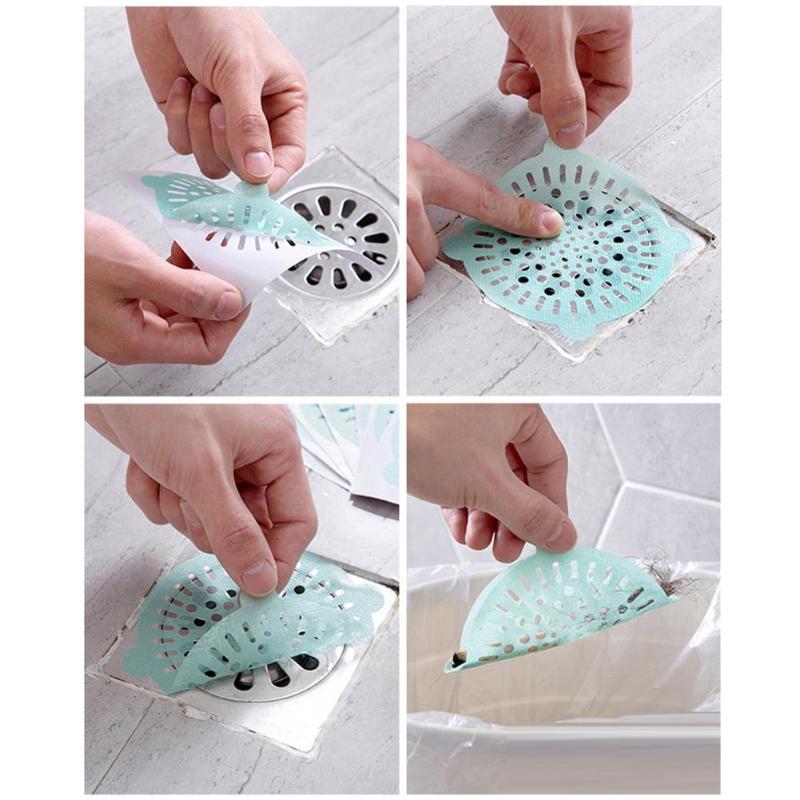 10pc/Lot Disposable Hair Filter Strainer Stickers Bathroom Drain Cover Net - ebowsos