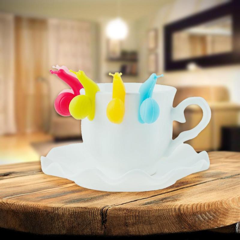 10pcs Cute Snail Shape Silicone Tea Bag Holder Creative Cup Mug Tea Clips Hanging Tools Easy to clean random color - ebowsos