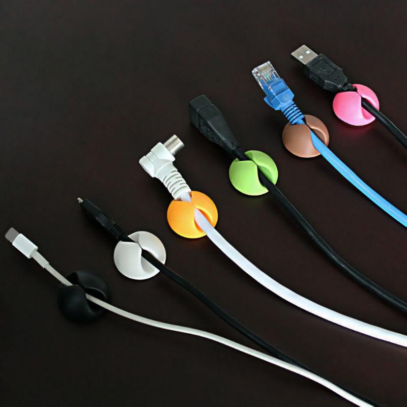 10pcs Random Color Cable Drop Clip Desk Tidy Organiser Wire Cord Lead USB Charger Cord Holder Organizer Holder Secure Table - ebowsos