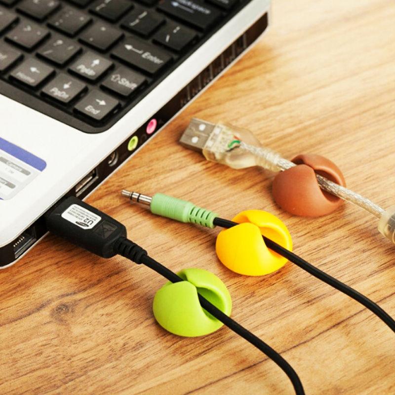 10pcs Random Color Cable Drop Clip Desk Tidy Organiser Wire Cord Lead USB Charger Cord Holder Organizer Holder Secure Table - ebowsos