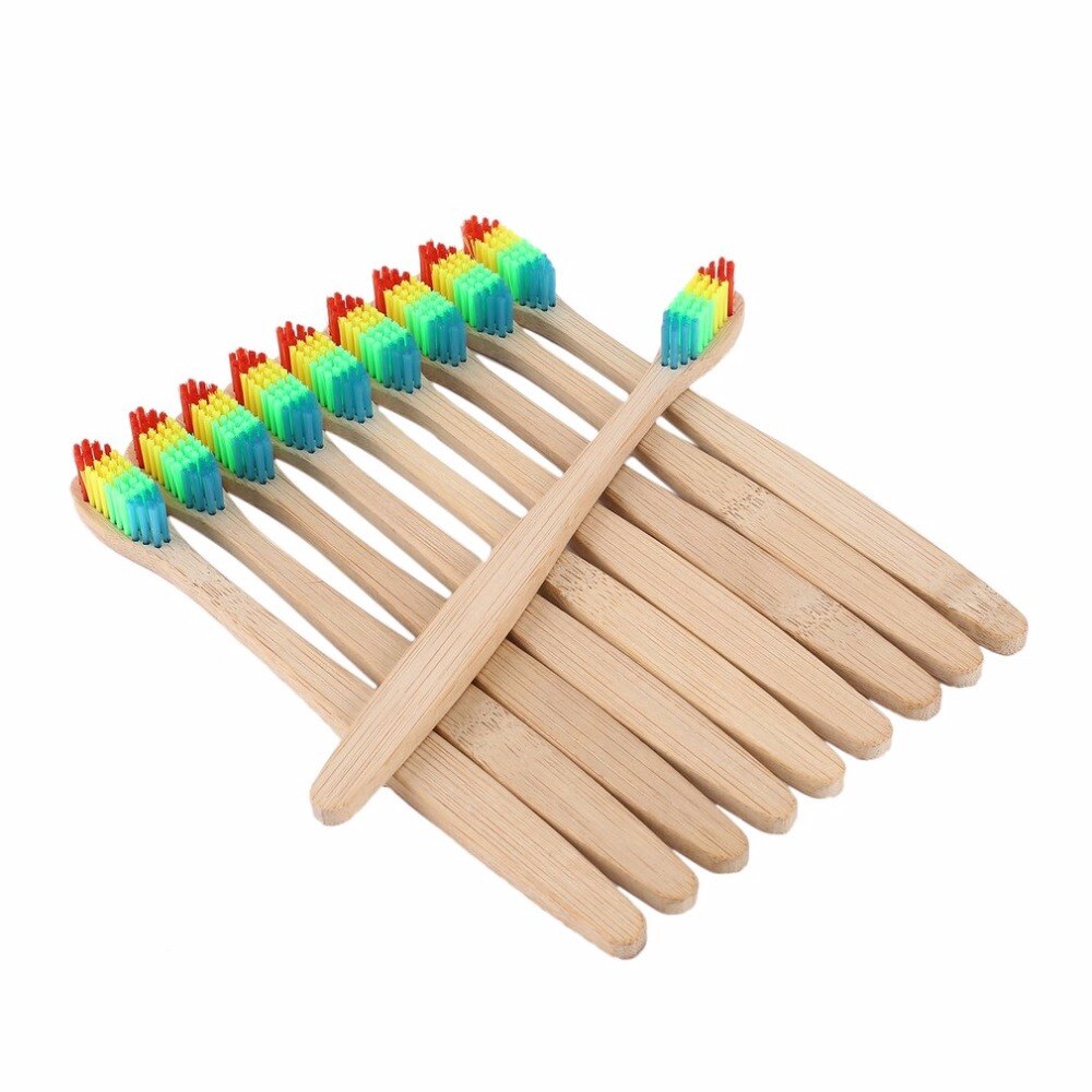 10pcs/lot Colorful Bamboo Handle Toothbrush Eco friendly Wooden Rainbow Bamboo Toothbrush Oral Care Soft Bristle Teeth whitening - ebowsos