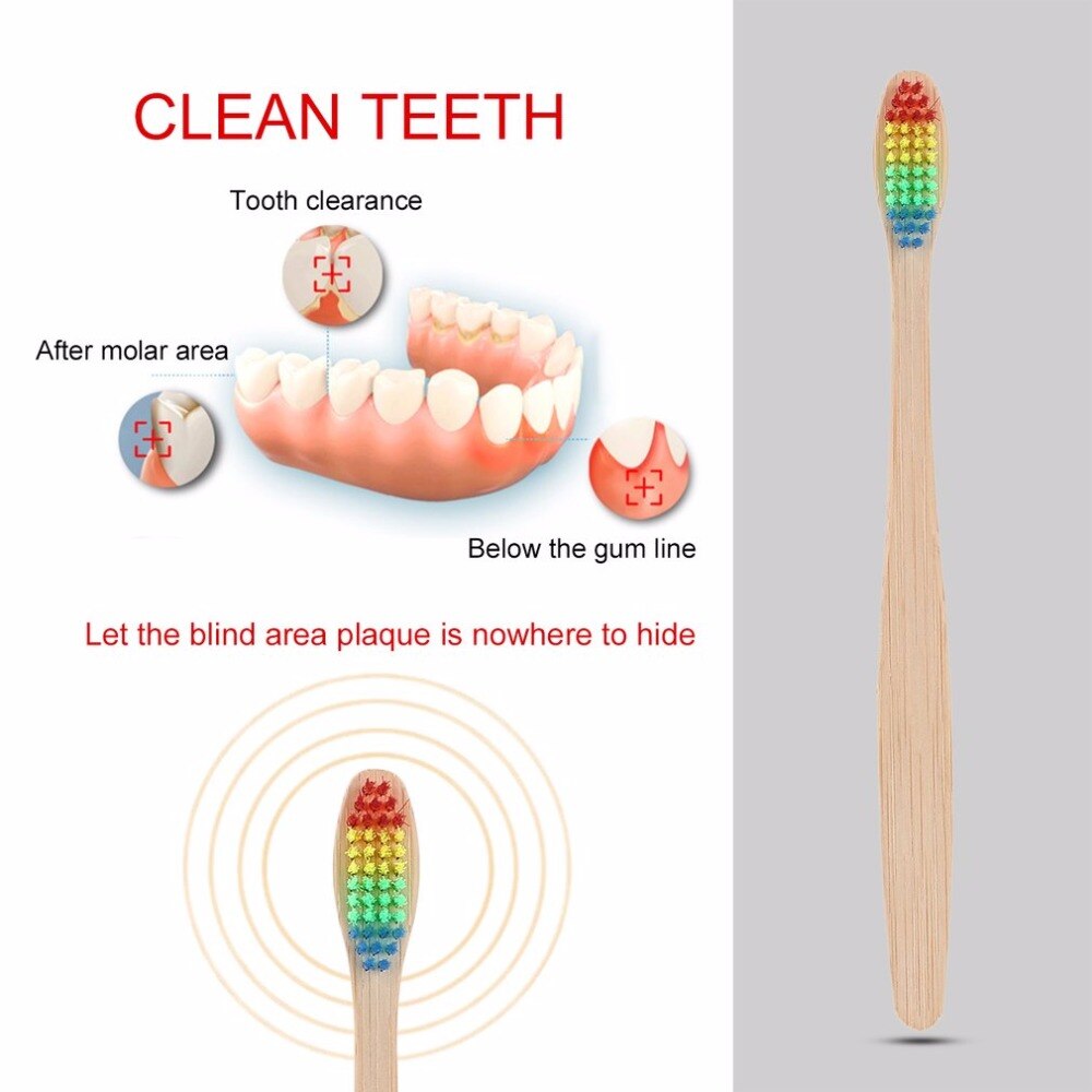 10pcs/lot Colorful Bamboo Handle Toothbrush Eco friendly Wooden Rainbow Bamboo Toothbrush Oral Care Soft Bristle Teeth whitening - ebowsos