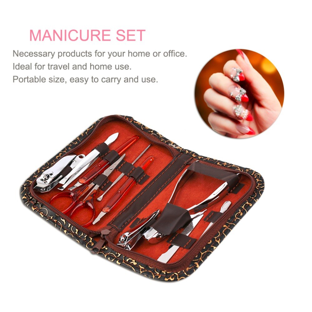 10pcs/set Portable Stainless Steel Manicure Set Salon Nail Clippers Cleaner Nail Art Care Tool Sets With Carry Case - ebowsos