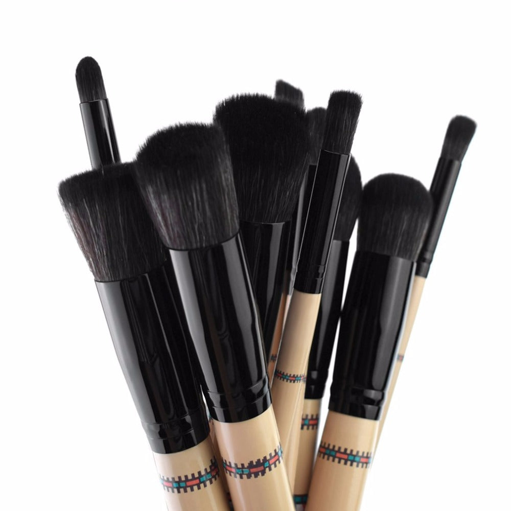 10pcs/set Professional Cosmetics Makeup Brush Set Face Powder Foundation Brushes Beauty Tool With Geometric Printing on Handle - ebowsos