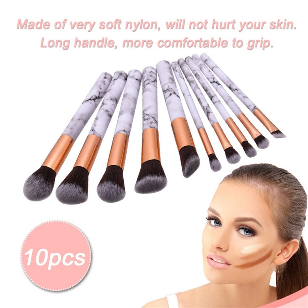 10pcs/set Professional Marbling Pattern Makeup Brushes Set Kit Foundation Powder Eyeshadow Soft Beauty Cosmetics Make Up Brush - ebowsos