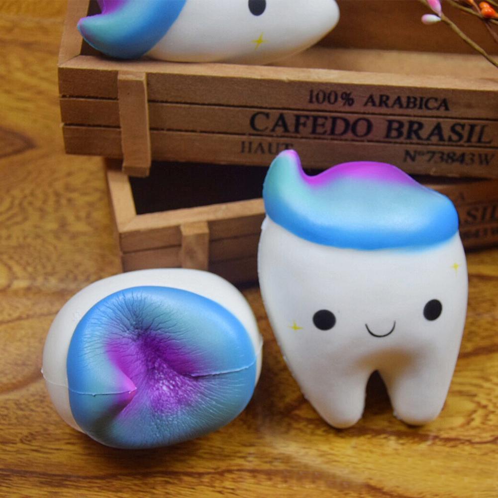 11.5CM Catoon Squeeze Rainbow Tooth Slow Rising Cool Starry Sky Tooth Squishies Tooth Antistress Toy Decor Squeeze Squish Toy-ebowsos