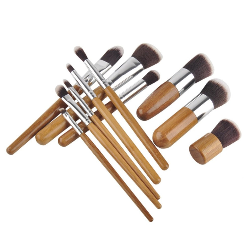 11 bamboo handle makeup brushes set bamboo handle canvas bag bamboo brush beauty tools face makeup tools - ebowsos