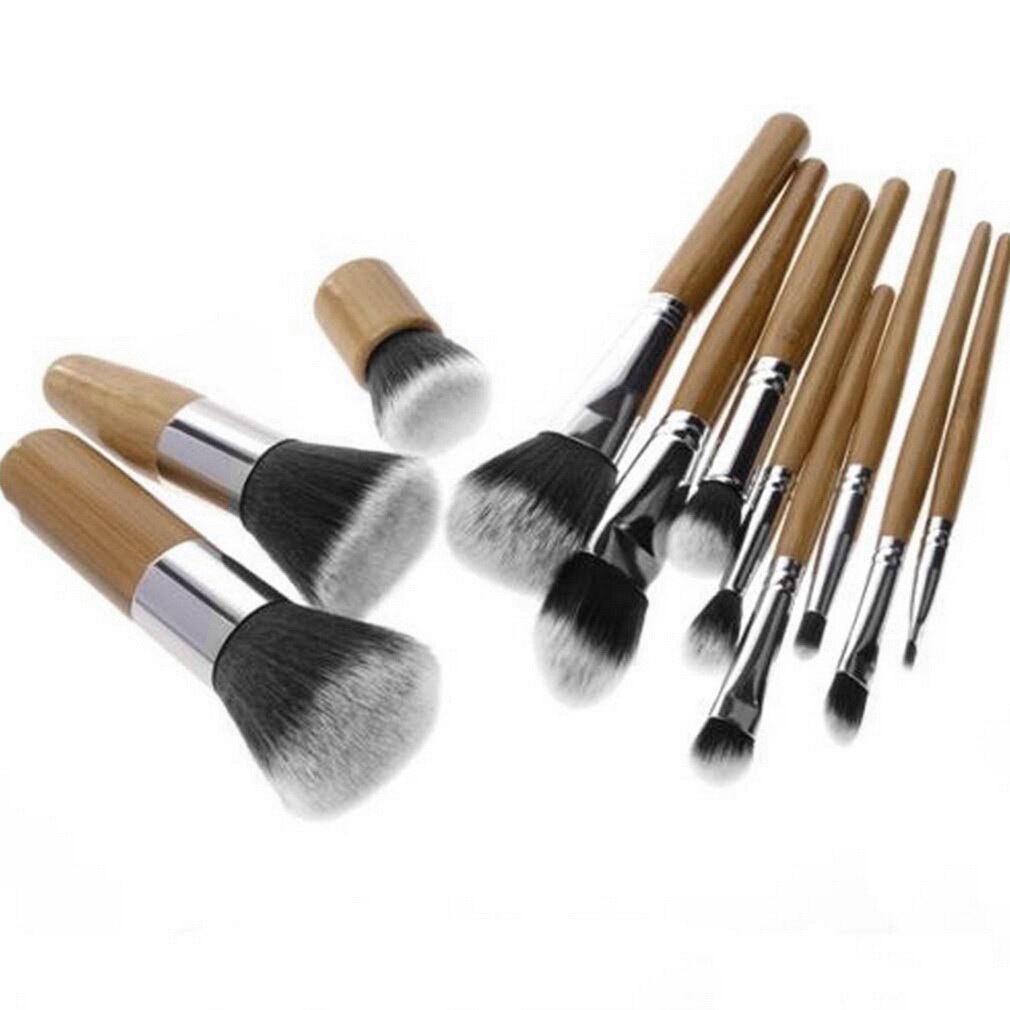 11 pcs Professional Make Up Tools Pincel Maquiagem Wood Handle Makeup Cosmetic Eyeshadow Foundation Concealer Brush Set Kit - ebowsos