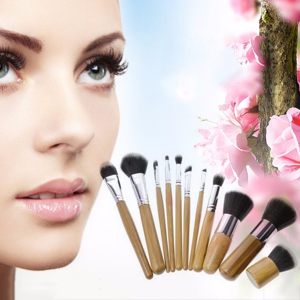 11pcs/set Professional Makeup Brushes Set Eyebrow Eyeliner Foundation Powder Brushes Wood Cosmetic Brush Beauty Make Up Tool - ebowsos