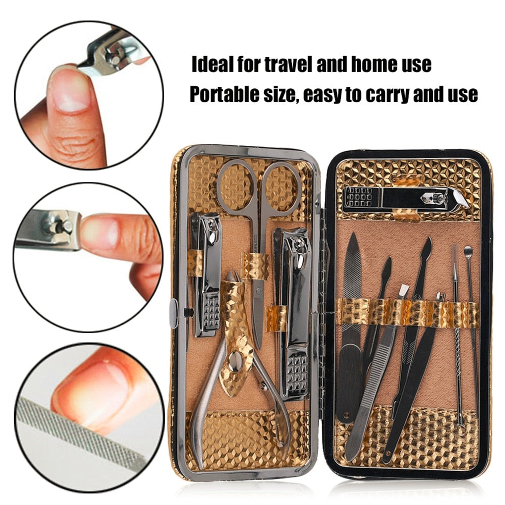 12 / 10pcs in 1 set Multifunctional Portable Stainless Steel Nail Art Manicure Set Mini Finger Nail Cutter Clipper Tweezers Tool - ebowsos