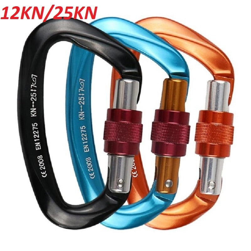 12/25KN Carabiner D Shape Professional Rock Climbing Buckle Security Safety Master Lock Outdoor Mountaineering Caving Equipment-ebowsos