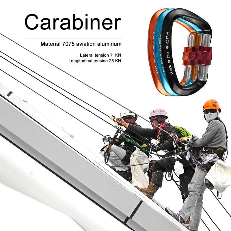12/25KN Carabiner D Shape Professional Rock Climbing Buckle Security Safety Master Lock Outdoor Mountaineering Caving Equipment-ebowsos