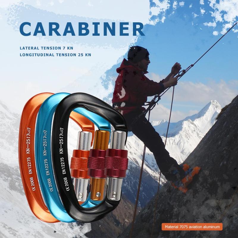 12/25KN Carabiner D Shape Professional Rock Climbing Buckle Security Safety Master Lock Outdoor Mountaineering Caving Equipment-ebowsos