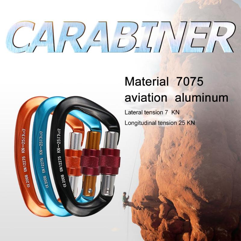 12/25KN Carabiner D Shape Professional Rock Climbing Buckle Security Safety Master Lock Outdoor Mountaineering Caving Equipment-ebowsos
