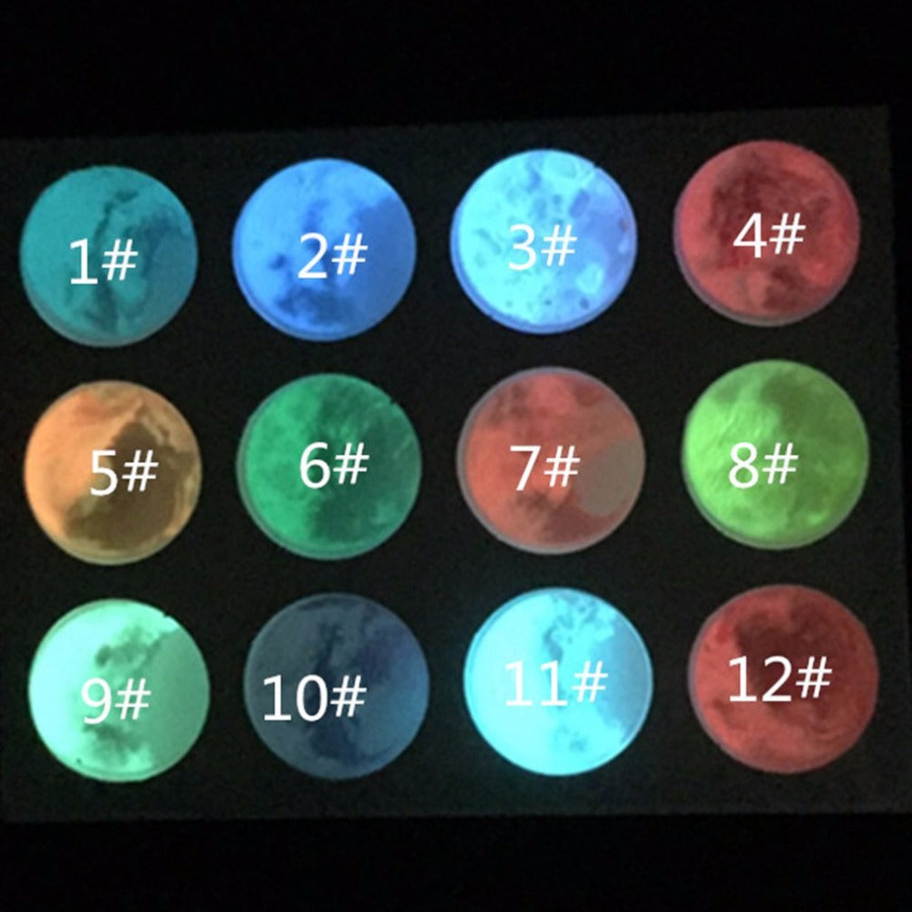 12 Colors/SET Non-Toxic Safe Nail Glitter Fashionable Waterproof Party Night Club Fluorescent Effect Luminous Powder Nail Art - ebowsos