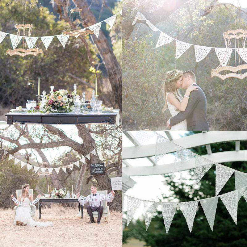 12 Flags White Lace Cotton Flag Banner Pennant Wedding/Birthday Party Decor D30 - ebowsos