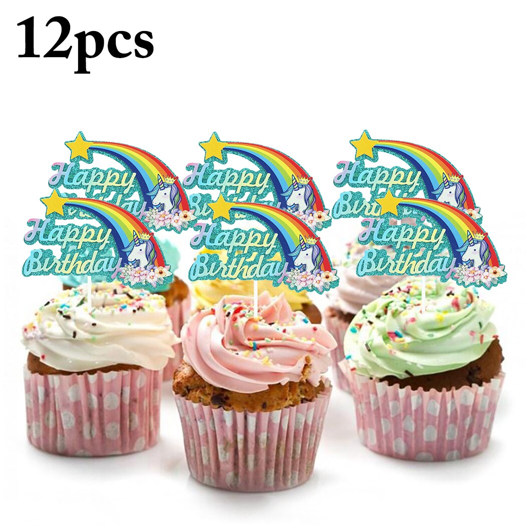 12 Pcs Cake Topper New Creative Unicorn Cake Decoration Angel Wings Cake Card Letter Birthday Cake Decoration Supplies-ebowsos