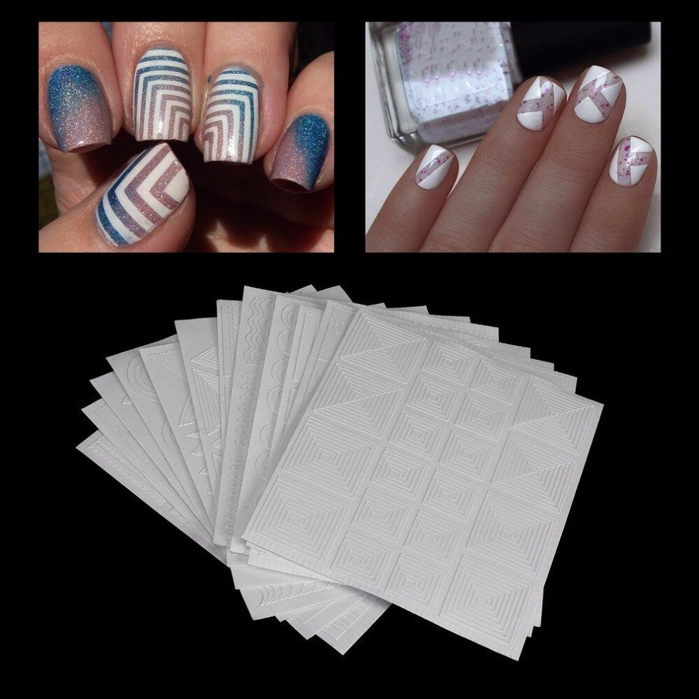 12 Styles/set Beautiful Manicure DIY Hollow Nail Art Form Fringe Guides Sticker Stencil Nail Tools Fashion Decoration - ebowsos