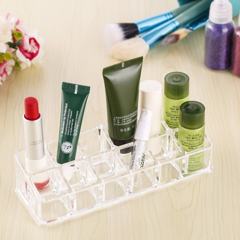12 Trapezoid Clear Acrylic Makeup Display Lipstick Stand Case Make up Cosmetics Lip stick Organizer Holder Makeup Tool Kit - ebowsos