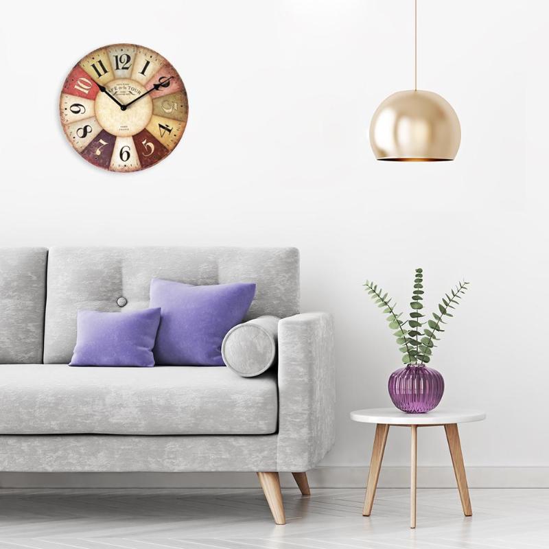 12 inch Mediterranean Vintage Wooden Clock Silent Home Cafe Wall Clocks - ebowsos