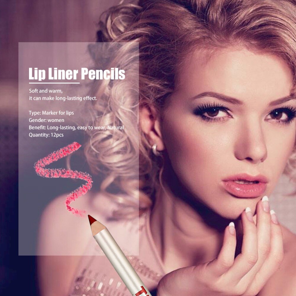 12 pcs/set Lipliner lip pencil Professional Natural Women Waterproof Long-lasting Duration Lip Liner Pencil Lips Makeup Tools - ebowsos