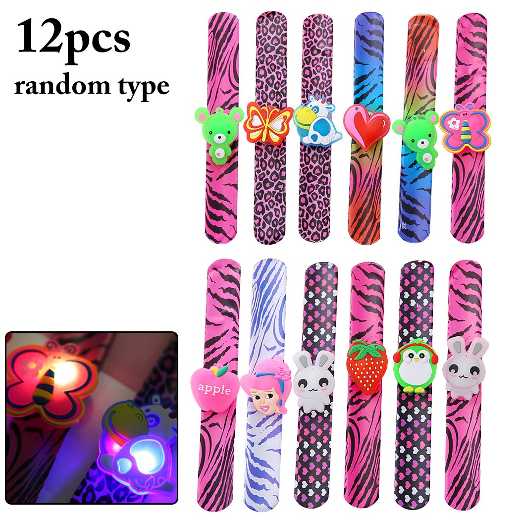 12PCS Creative Luminous Toy Pat Ring Slap Bracelet Creative Decorative Luminous Children's Holiday Party Supplies Random Color-ebowsos