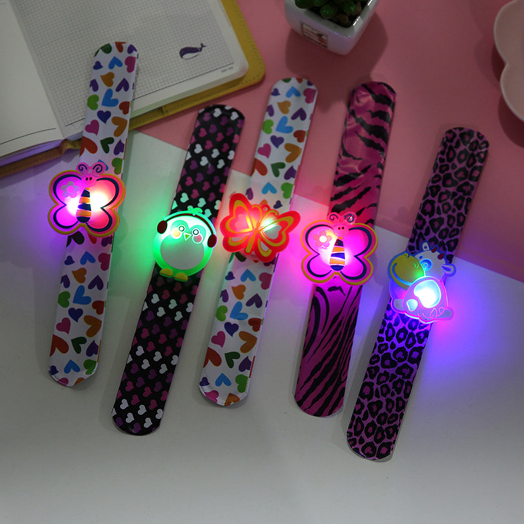 12PCS Creative Luminous Toy Pat Ring Slap Bracelet Creative Decorative Luminous Children's Holiday Party Supplies Random Color-ebowsos