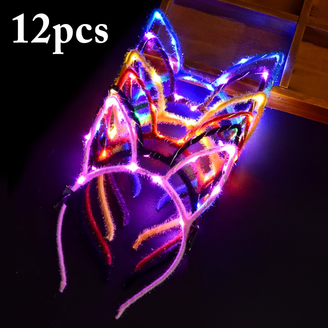 12PCS Lovely Flash Rabbit Ears Hair Hoop Light Up LED Headbands Party Props For Masquerade And Christmas-ebowsos
