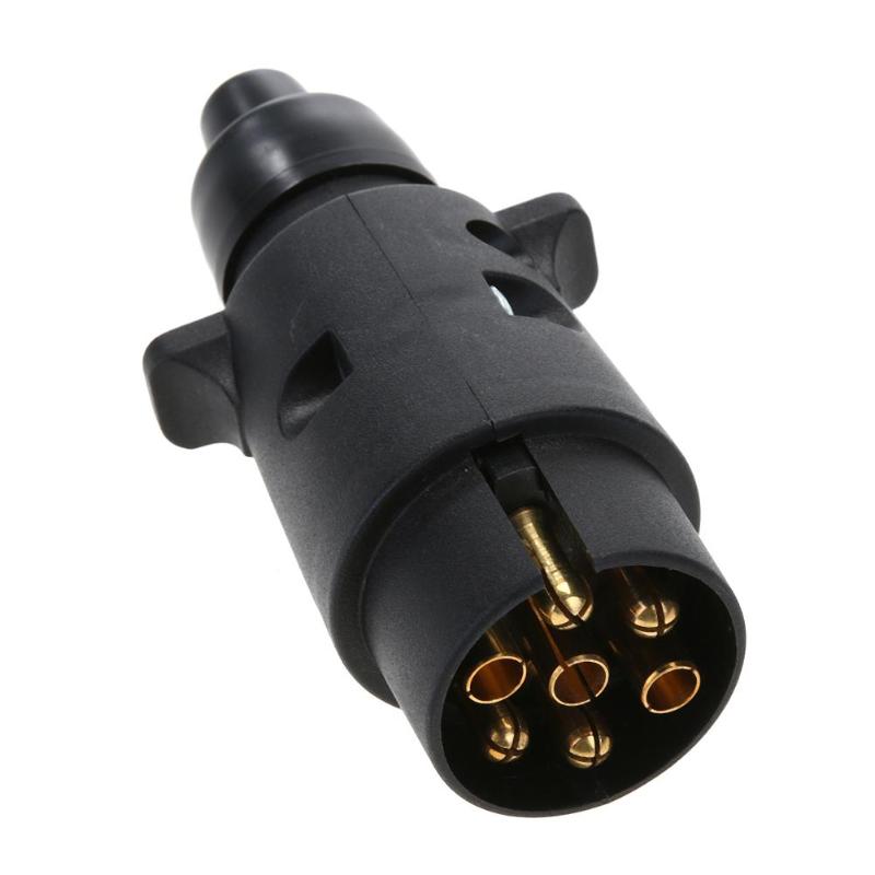 12V 7-Way Round Plastic RV Trailer Plug Connector Plug (Black) - ebowsos
