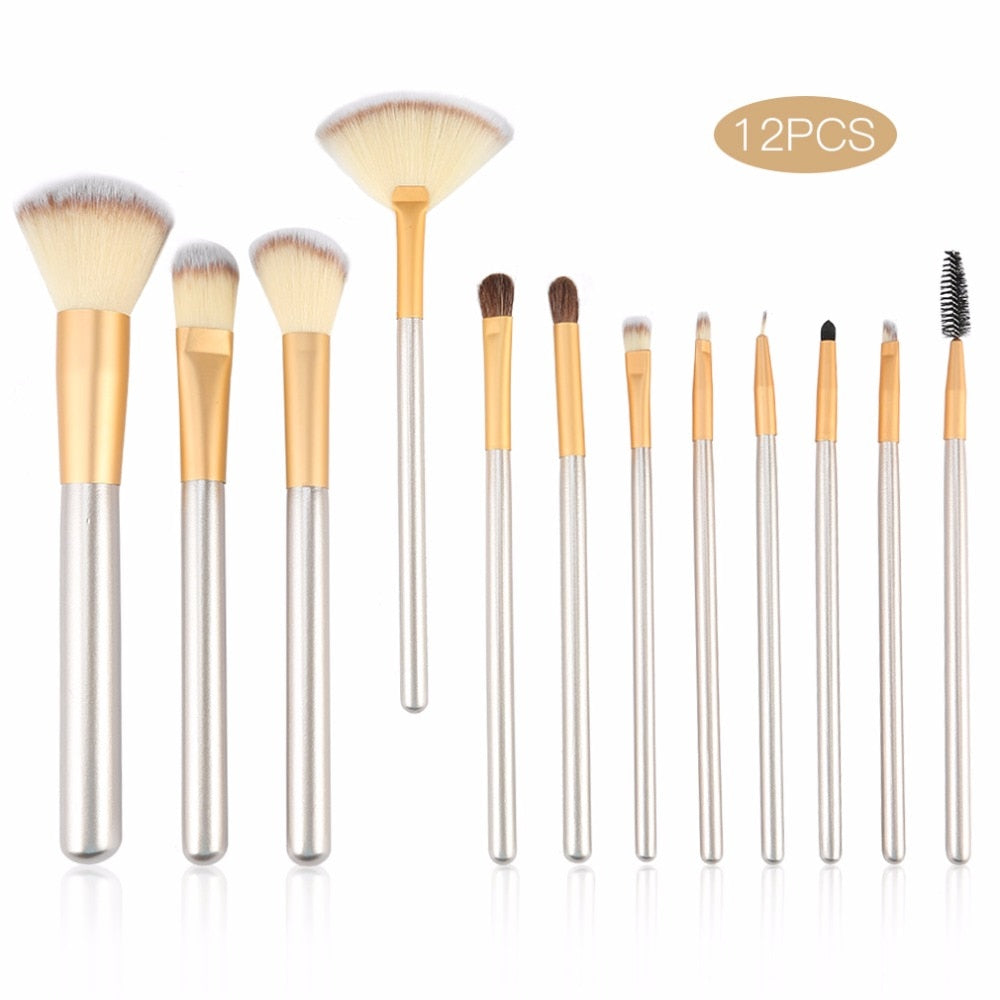 12pcs  or 1pc Classic Beige Wood Handle Cosmetic Professional Makeup Brushes Set Kit For Face Make Up Brush Beauty Tool - ebowsos