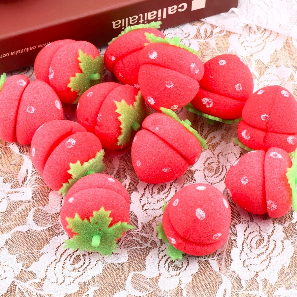 12pcs/set Strawberry Balls Hair Care Soft Sponge Rollers Curlers Lovely DIY Tool Personal Lovely Hair Styling Curlers Tools - ebowsos