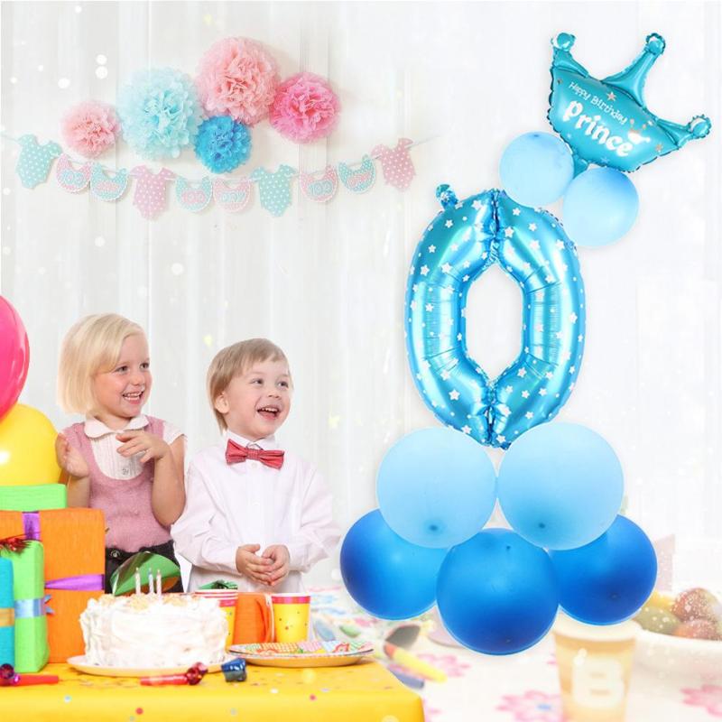 13pcs/Set Digital Ballons with Crown Number Ballons Birthday Party Decor - ebowsos