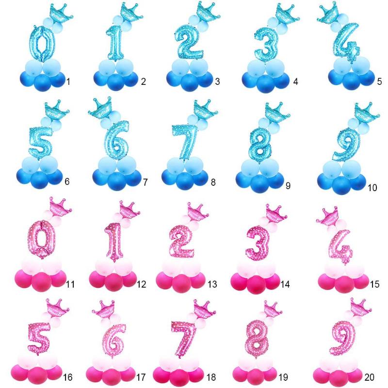 13pcs/Set Digital Ballons with Crown Number Ballons Birthday Party Decor - ebowsos