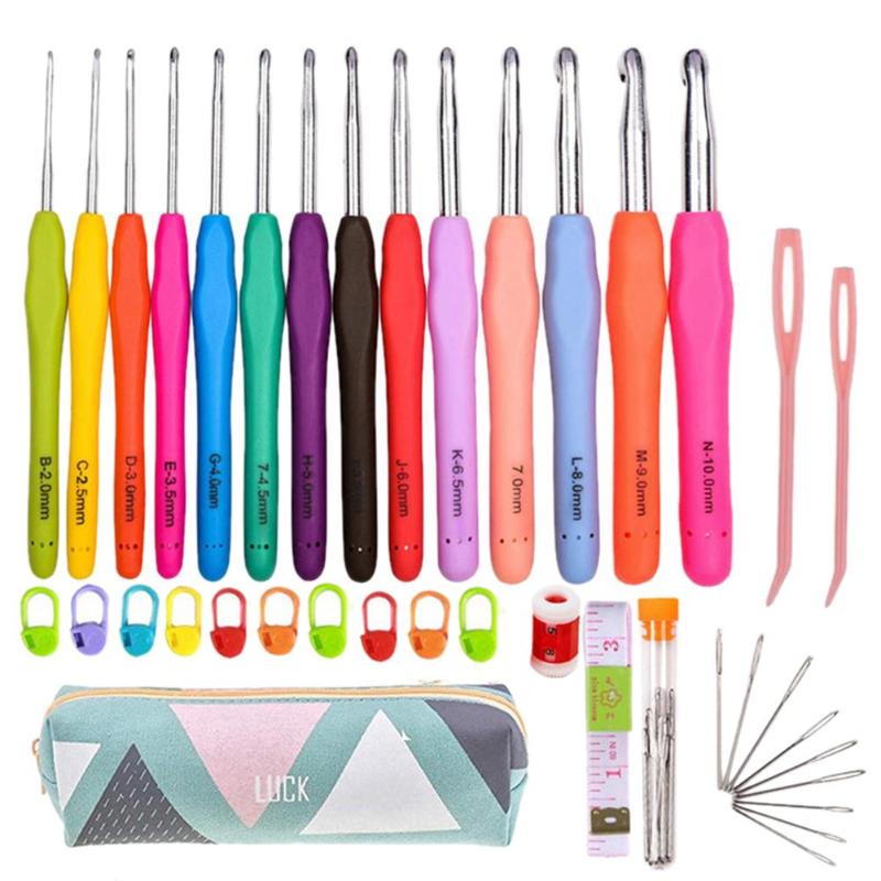 14pcs/Set Sewing Needles Aluminium Crochet Hooks Knitting Weave Craft Yarn Tools for Frequent Travelers Performing Artists - ebowsos