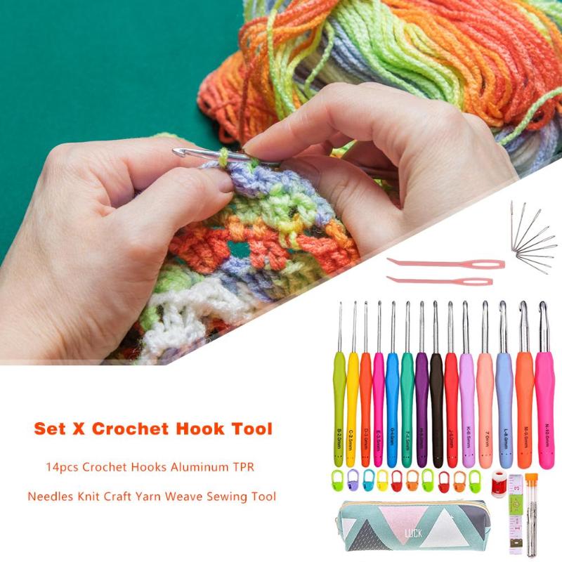 14pcs/Set Sewing Needles Aluminium Crochet Hooks Knitting Weave Craft Yarn Tools for Frequent Travelers Performing Artists - ebowsos
