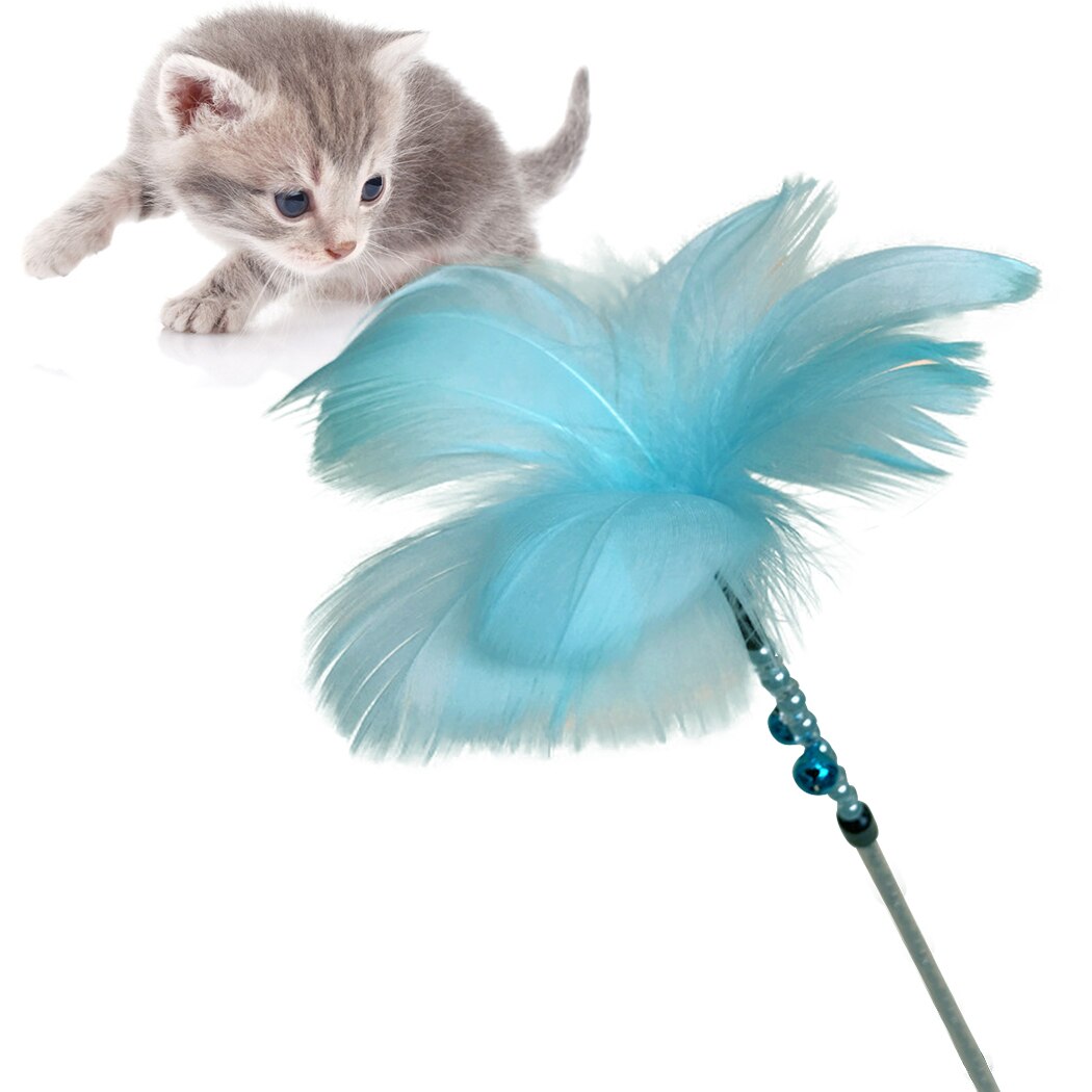 15.75in Cat Toys Funny Cat Teaser Wand Beads Fake Feather Decor Cat Teaser Toy Cat Training Toy Pet Supplies 10 Colors-ebowsos