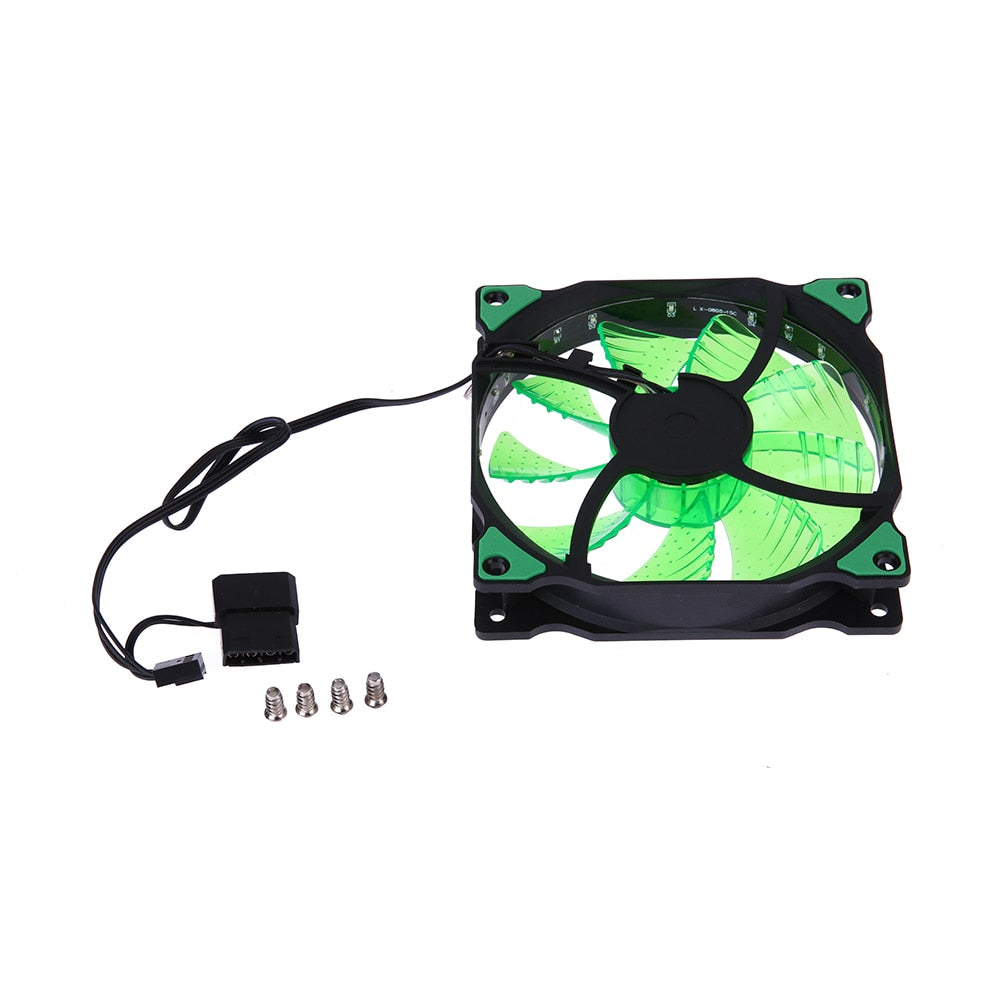 15 LED Lights Clear 120mm Ultra-silence Quiet PC Computer Case 3Pin 4Pin Power Port Cooler Cooling Fan With 4 pcs Screws - ebowsos